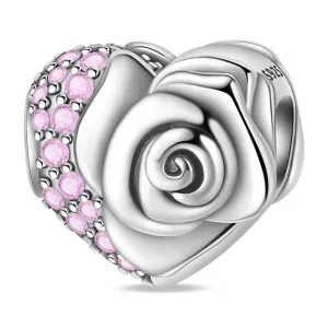 Blooming Rose & Pink Pavé Heart Charm