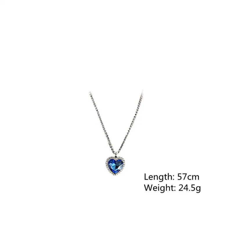 Blue Heart Crystal Necklaces for Women Long Chain Pendant Necklaces