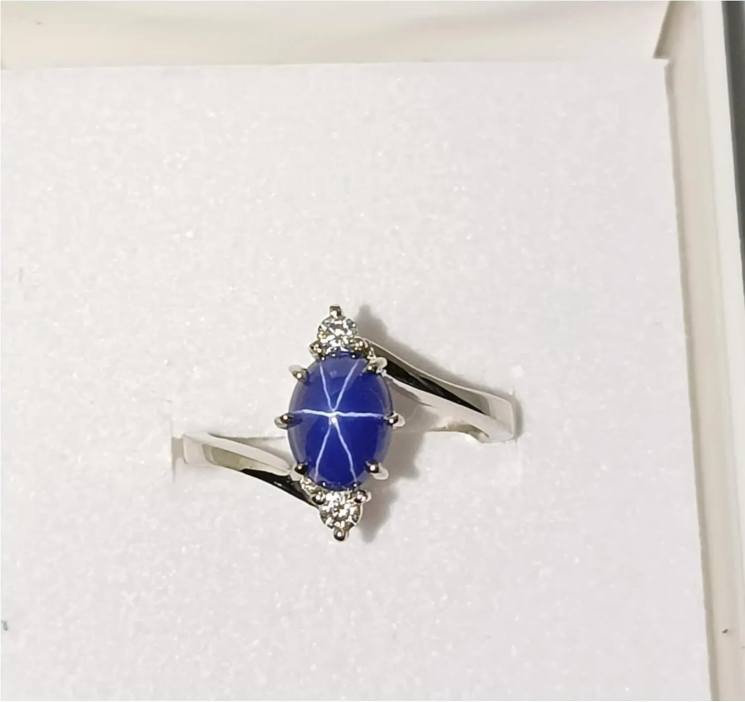 Blue Lindy Star Sapphire Ring 6 Prong Setting Ring Lindy Star Rings For Mother's Engagement Rings 925 Sterling Silver September Birthstone