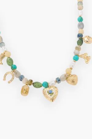 Blue Multi Beaded Charm Necklace