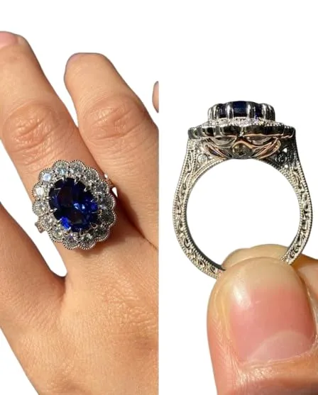 Blue Sapphire Lab Grown Ring Set, Promise Ring, Stacking Ring, Statement Ring, Engagement, Rings for women, Sterling Silver Ring, Gemstone (Silver Plating, US 10)