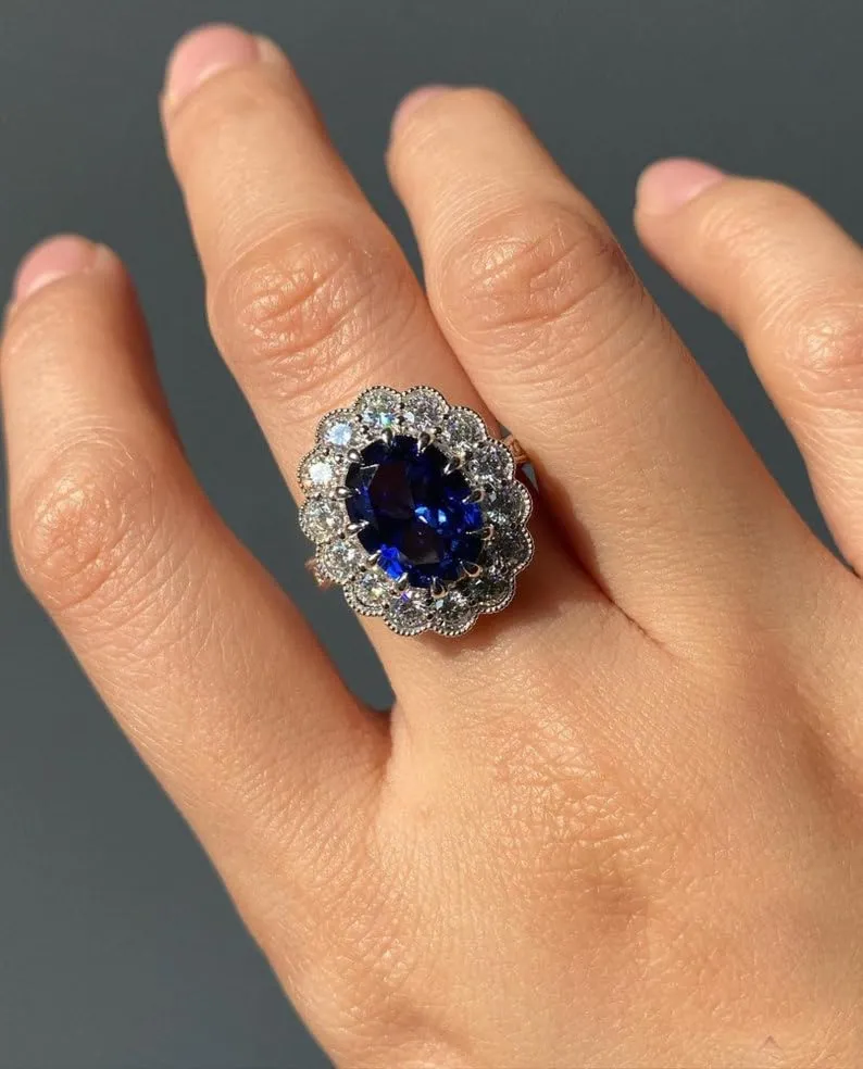Blue Sapphire Lab Grown Ring Set, Promise Ring, Stacking Ring, Statement Ring, Engagement, Rings for women, Sterling Silver Ring, Gemstone (Silver Plating, US 10)