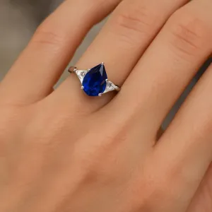 Blue Sapphire Pear Shape Birthstone Rings for Women, 925 Sterling Silver Pear Cut Sapphire Engagement, Promise Halo Rings for Her Wife Birthday Wedding Anniversary, Jewerly Size 4 to 12