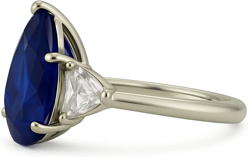 Blue Sapphire Pear Shape Birthstone Rings for Women, 925 Sterling Silver Pear Cut Sapphire Engagement, Promise Halo Rings for Her Wife Birthday Wedding Anniversary, Jewerly Size 4 to 12