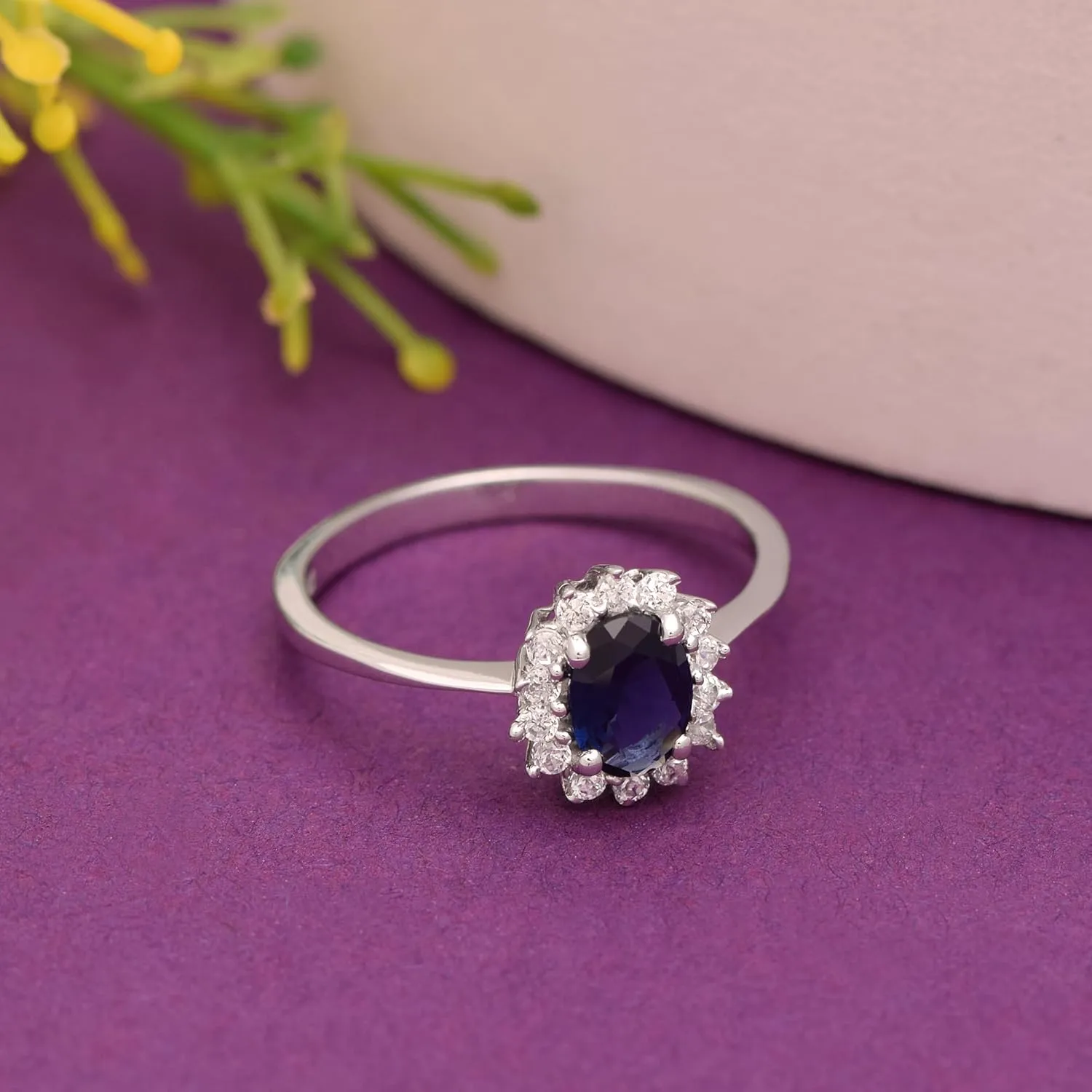 Blue Sapphire Wedding Band Wedding Rings for Women 925 Sterling Silver Rings with 18K White Gold Plated Stackable Engagement Ring Anniversary Band | Graduation Gift