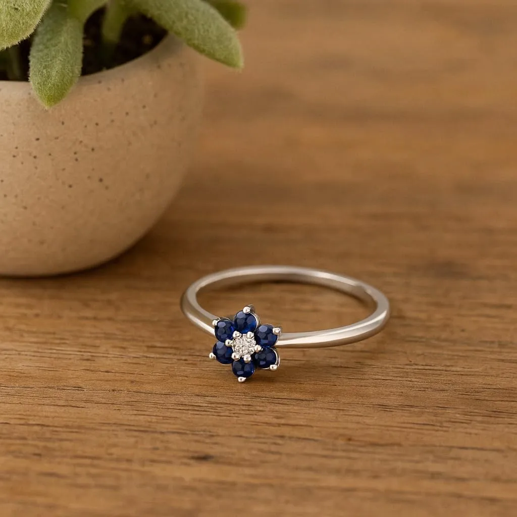 Blue Sapphire Wedding Band Wedding Rings for Women 925 Sterling Silver Rings with 18K White Gold Plated Stackable Engagement Ring Anniversary Band | Graduation Gift