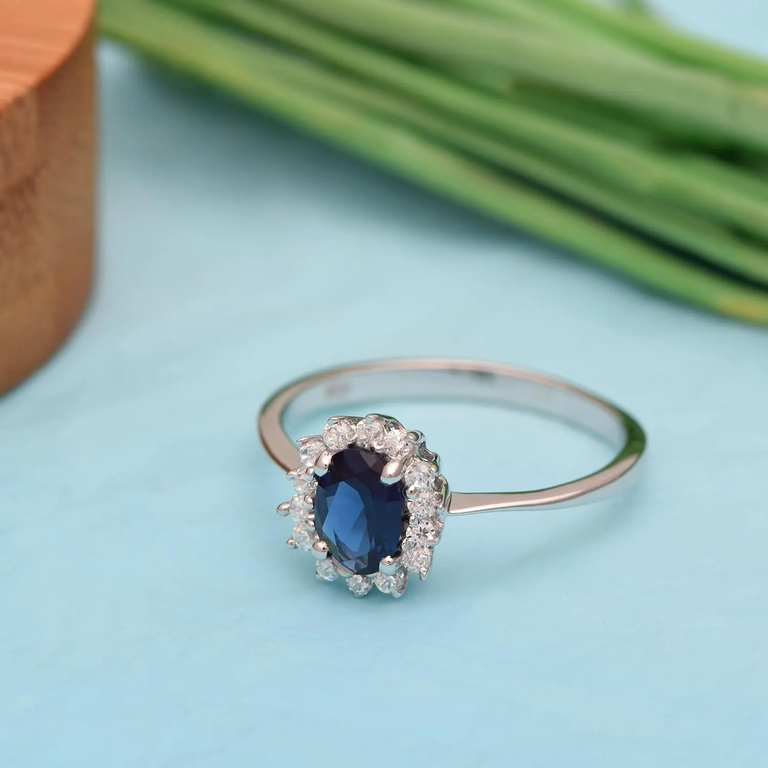 Blue Sapphire Wedding Band Wedding Rings for Women 925 Sterling Silver Rings with 18K White Gold Plated Stackable Engagement Ring Anniversary Band | Graduation Gift