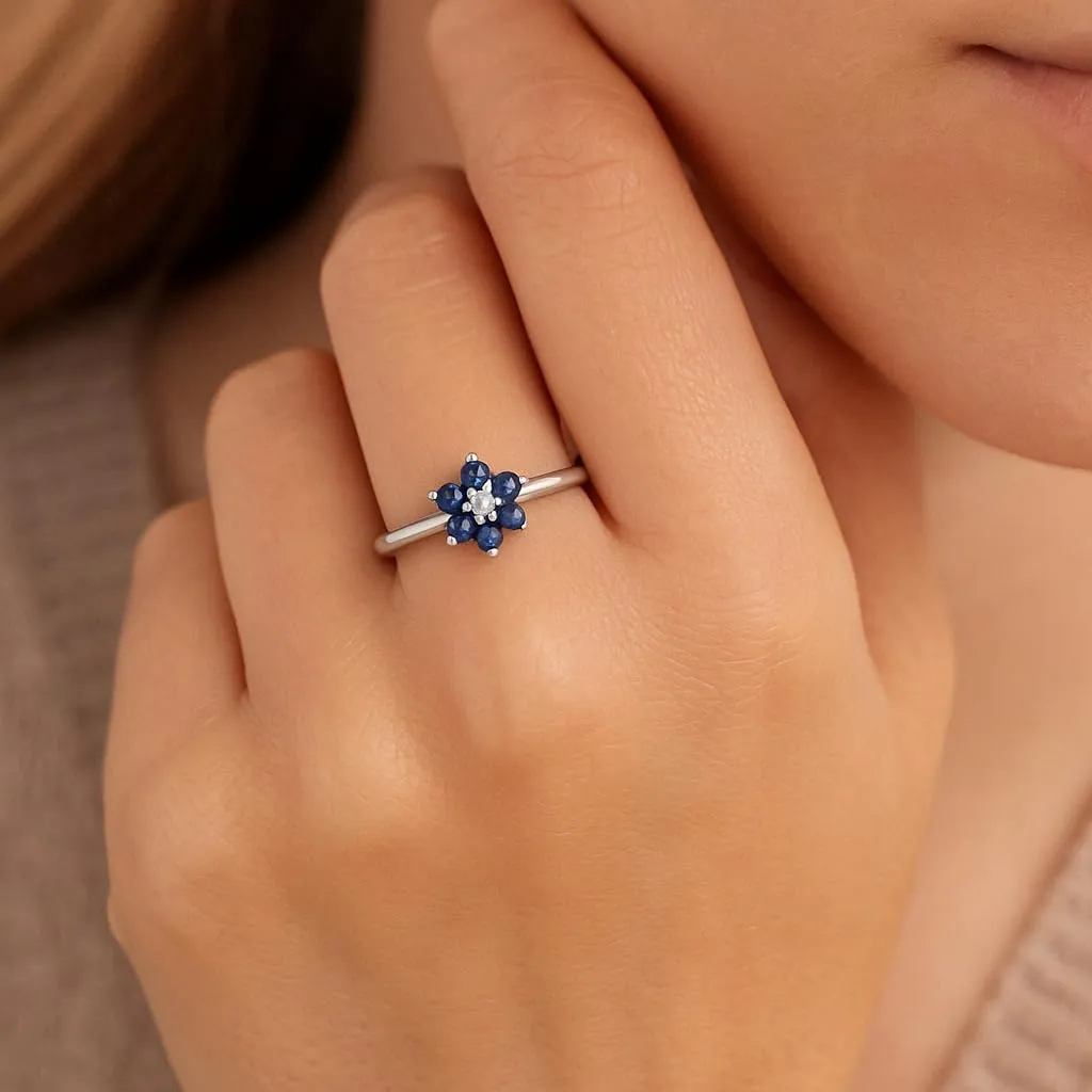 Blue Sapphire Wedding Band Wedding Rings for Women 925 Sterling Silver Rings with 18K White Gold Plated Stackable Engagement Ring Anniversary Band | Graduation Gift