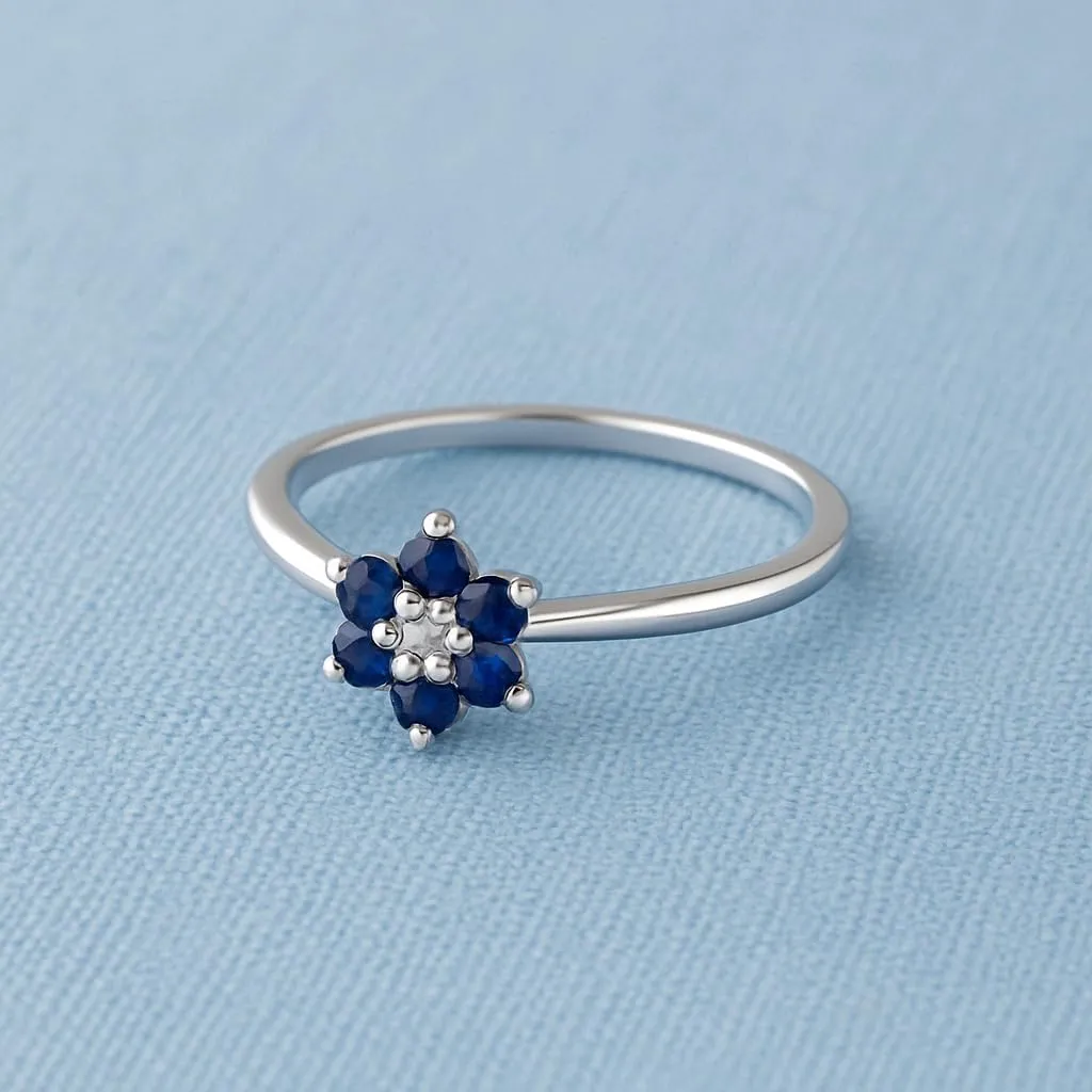 Blue Sapphire Wedding Band Wedding Rings for Women 925 Sterling Silver Rings with 18K White Gold Plated Stackable Engagement Ring Anniversary Band | Graduation Gift