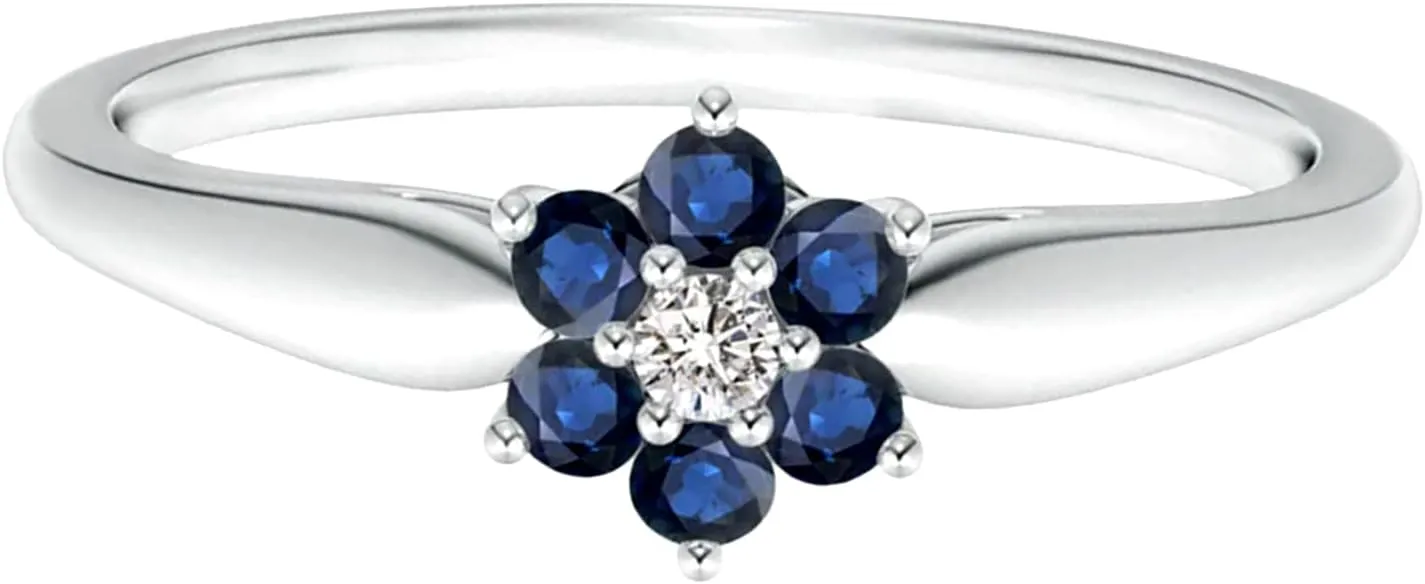 Blue Sapphire Wedding Band Wedding Rings for Women 925 Sterling Silver Rings with 18K White Gold Plated Stackable Engagement Ring Anniversary Band | Graduation Gift