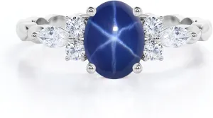 Blue Star Sapphire Engagement Rings for Women Oval Cut Blue Star Sapphire Ring S925 10K 14K 18K Gold Linde Star Sapphire Ring Anniversary Promise Ring