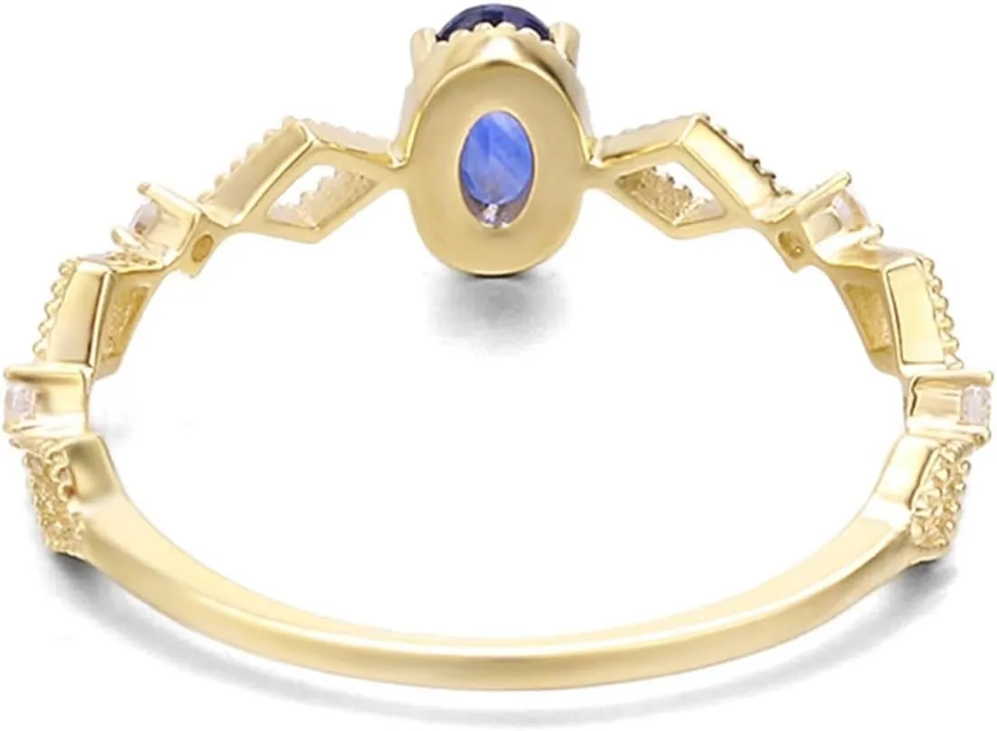 Blue Wedding Rings, 18K Wedding Ring Blue Oval Sapphire with White Moissanite Stackable Knuckle for Women Mother'S Day