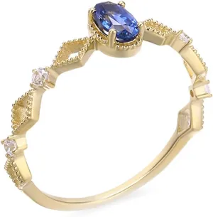 Blue Wedding Rings, 18K Wedding Ring Blue Oval Sapphire with White Moissanite Stackable Knuckle for Women Mother'S Day
