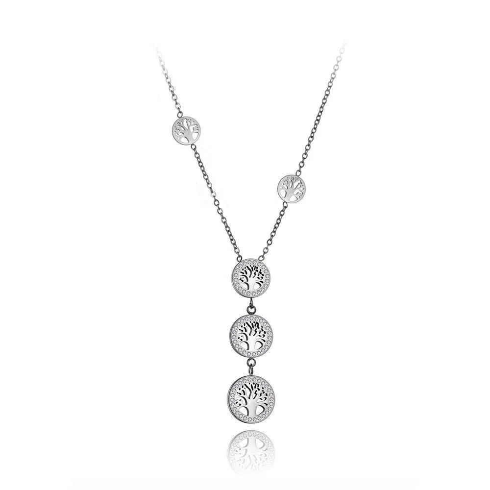 Bohemia CZ Crystals New Design Stainless Steel Gold Colour Tree Charm Choker Necklace