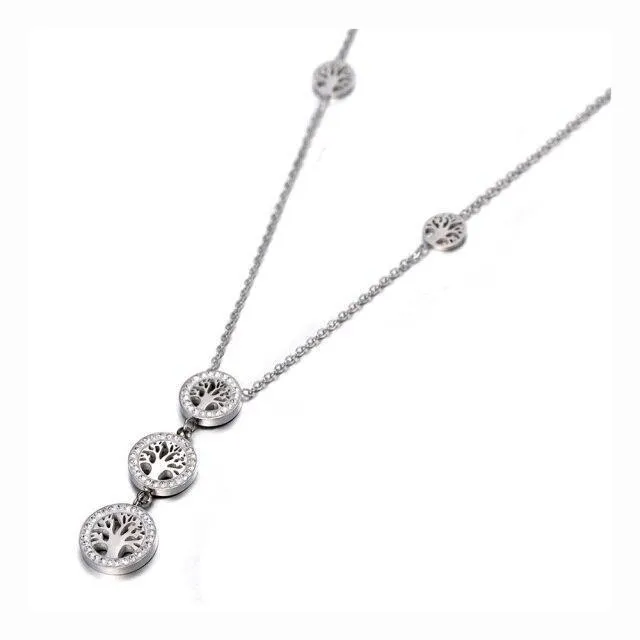 Bohemia CZ Crystals New Design Stainless Steel Gold Colour Tree Charm Choker Necklace
