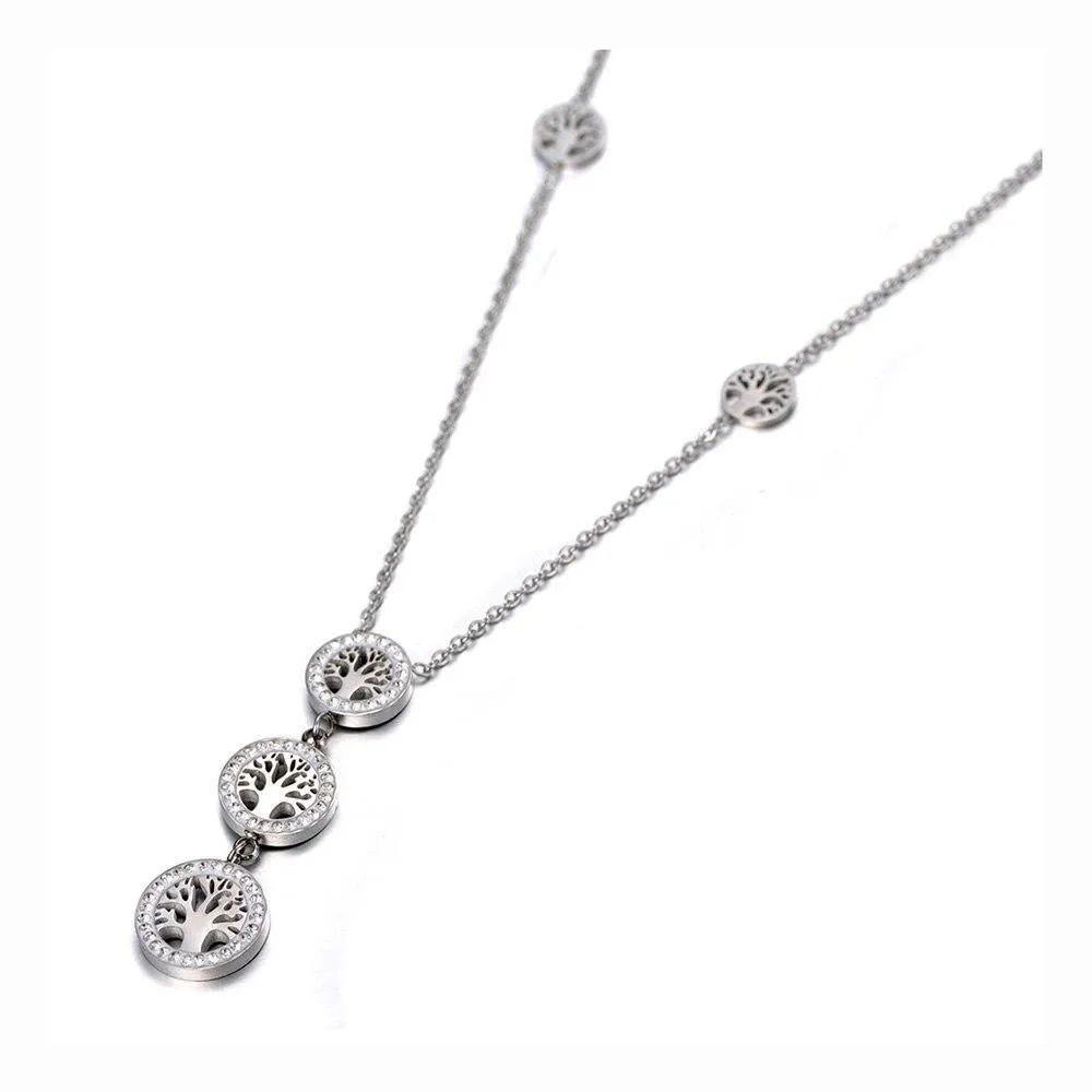Bohemia CZ Crystals New Design Stainless Steel Gold Colour Tree Charm Choker Necklace