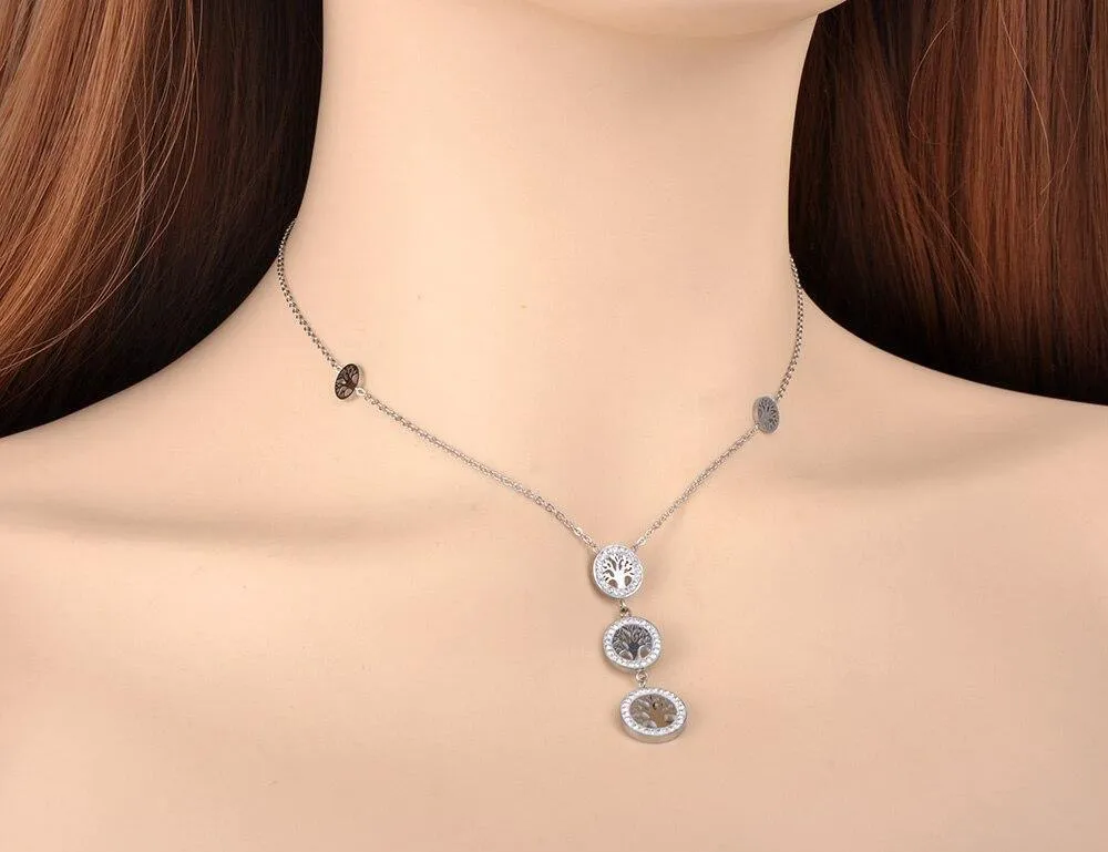 Bohemia CZ Crystals New Design Stainless Steel Gold Colour Tree Charm Choker Necklace