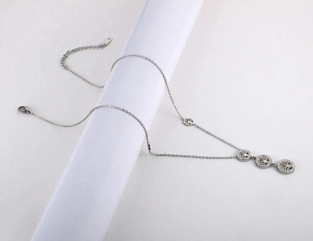 Bohemia CZ Crystals New Design Stainless Steel Gold Colour Tree Charm Choker Necklace