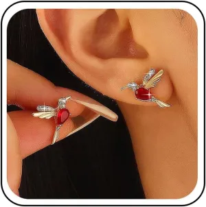 Bohemian Ruby Crystal Bird Stud Earrings Gold Ruby Cz Hummingbird Earrings Red Rhinestone Bird Earrings Small Ruby Bird Dove Earrings Jewelry for Women