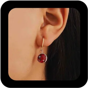 Bohemian Ruby Crystal Dangle Earrings Red Cz Circle Drop Earrings Round Ruby Gemstone Hoop Earrings Minimalist Ruby Rhinestone Earrings Jewelry for Women