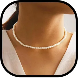 Boho Pearl Choker Necklace White Pearl Necklaces Prom Neck Chains for Women