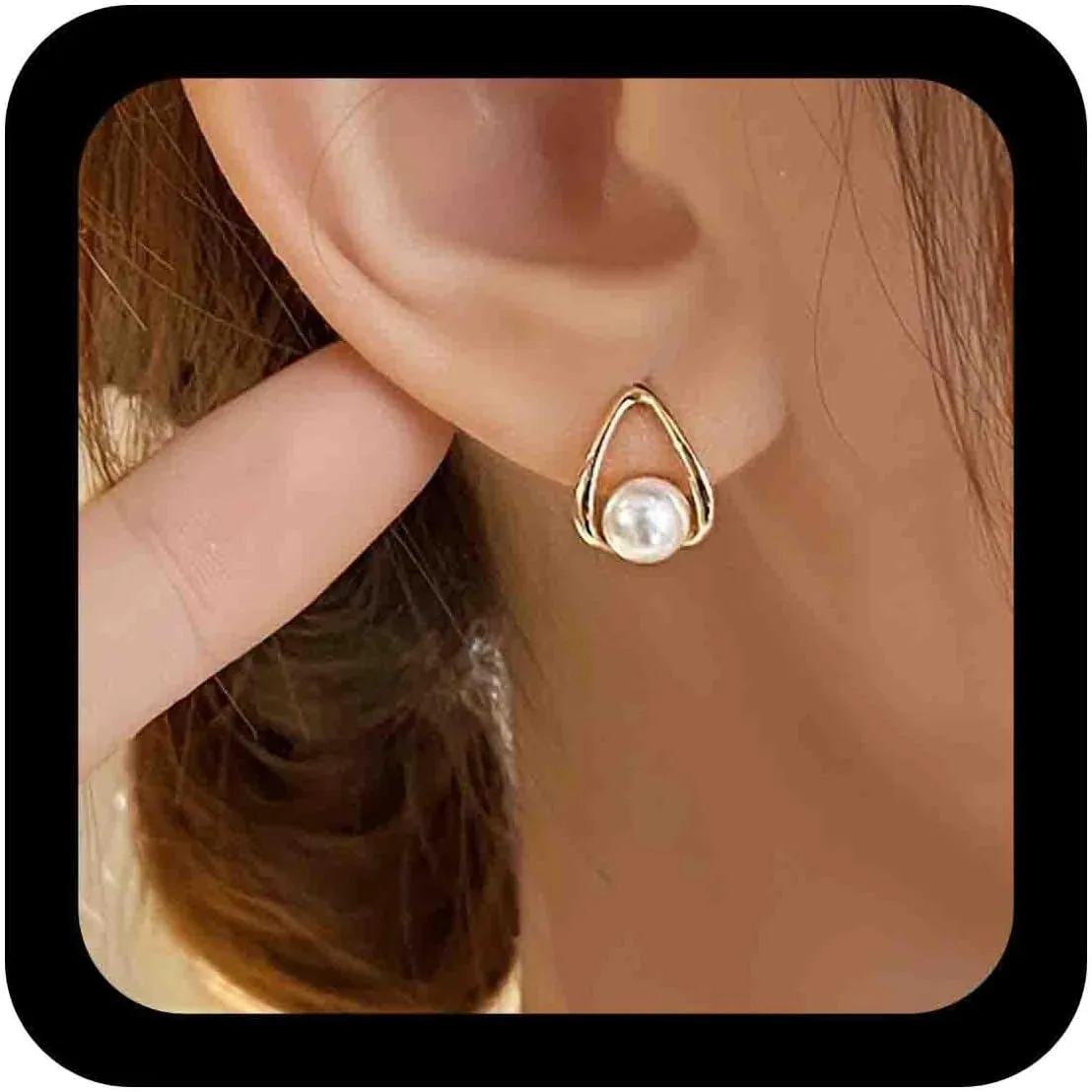 Boho Pearl Stud Earrings Pearl Triangle Earrings Gold Pearl Bead Earrings Pearl Geometric Earrings Birdal Wedding Earrings Jewelry for Women