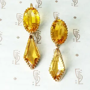 Bold 19thc Citrine Dangle Earrings in Gold