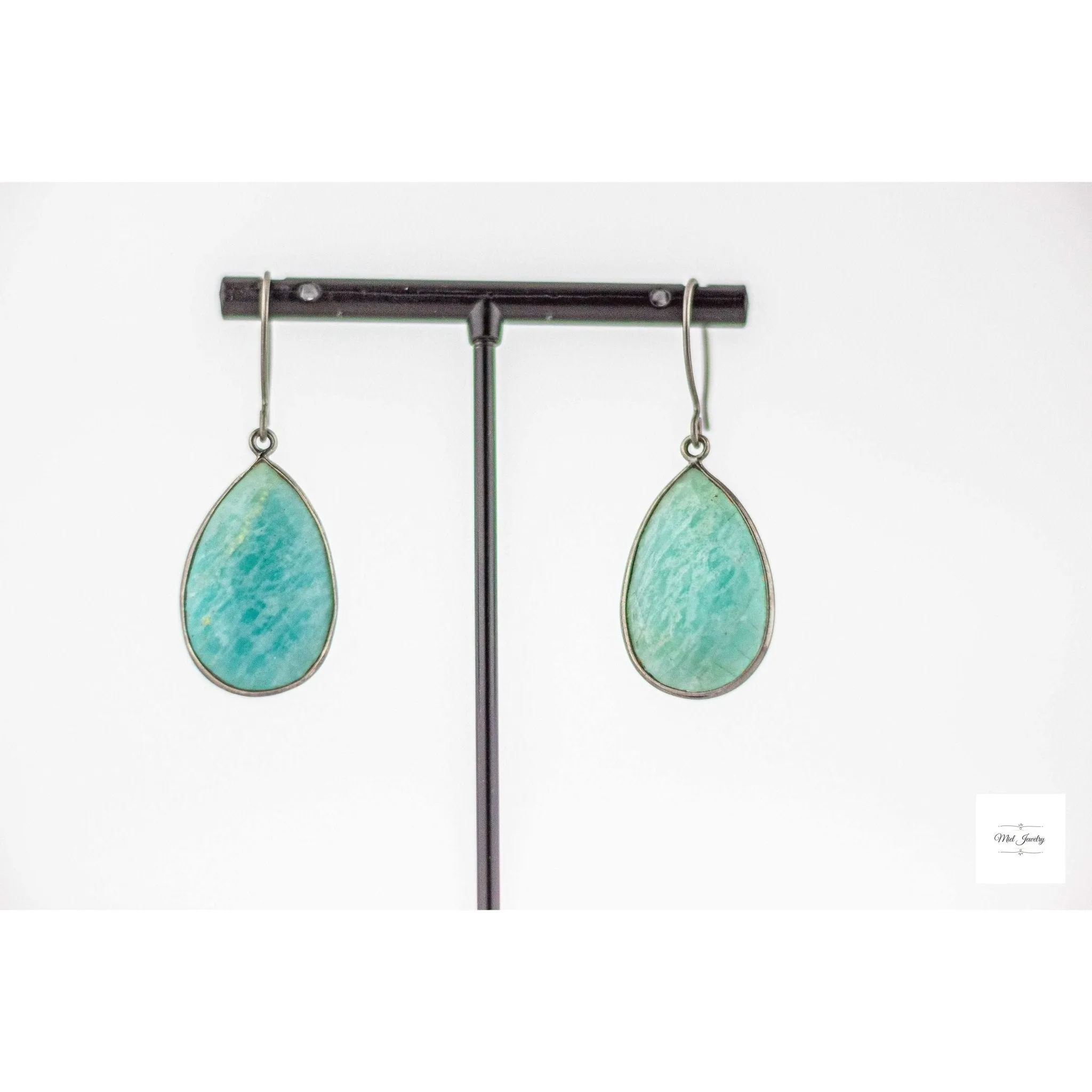 Bold Amazonite Drop Earrings: Boho Chic Green Gemstone Earrings