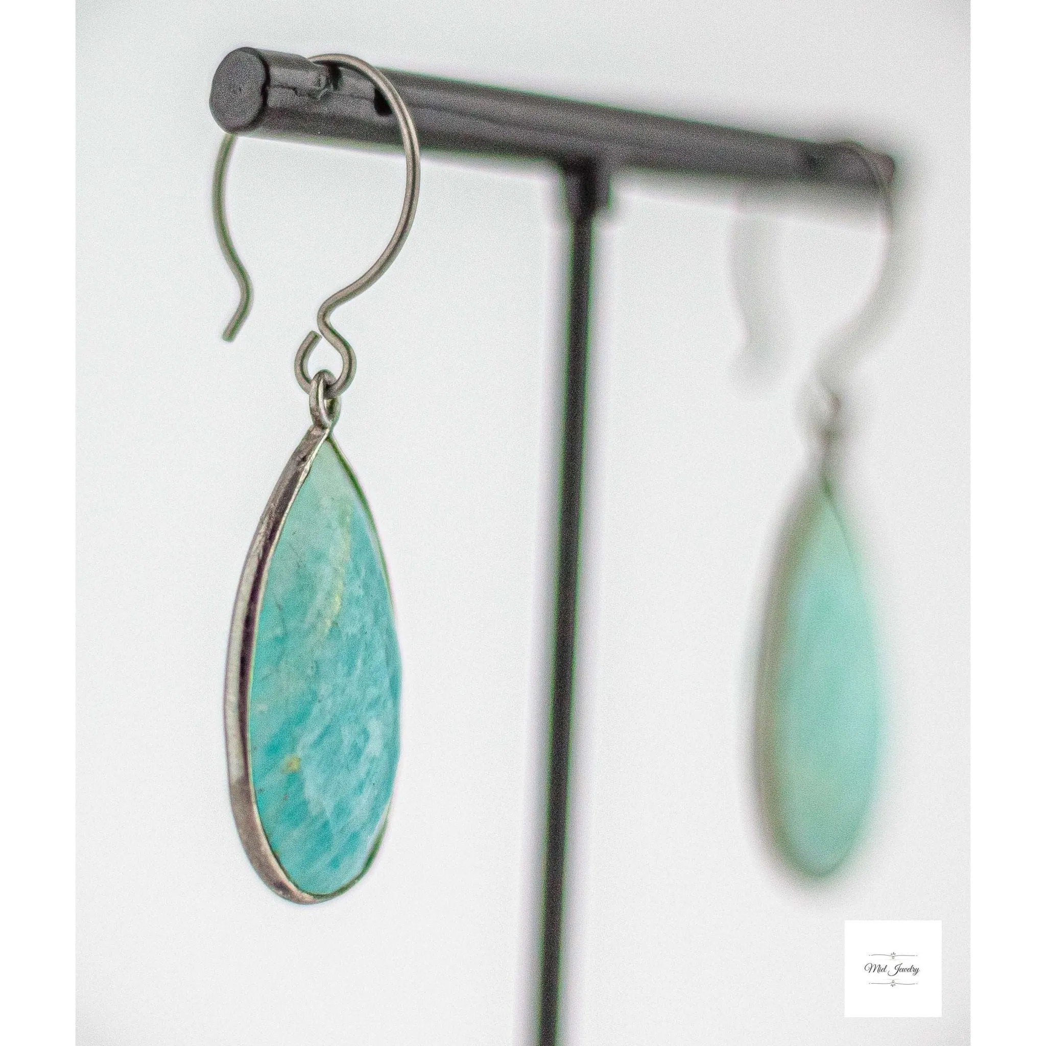 Bold Amazonite Drop Earrings: Boho Chic Green Gemstone Earrings