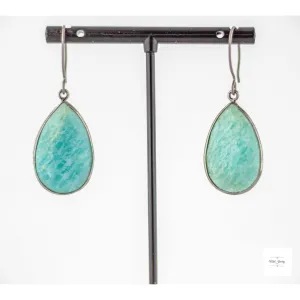 Bold Amazonite Drop Earrings: Boho Chic Green Gemstone Earrings