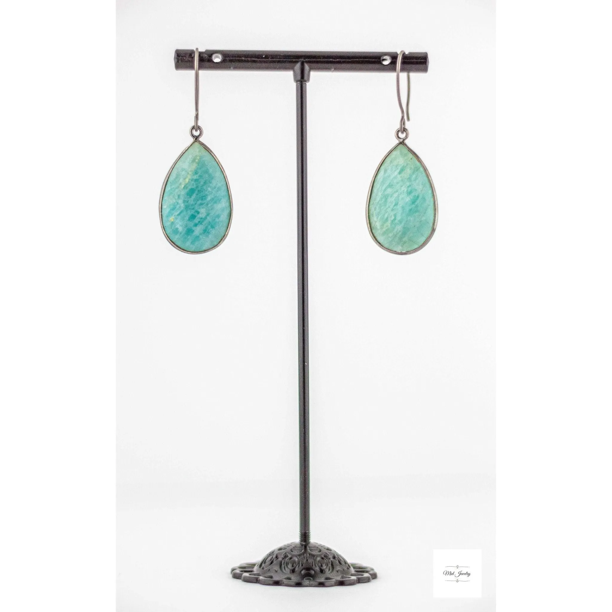 Bold Amazonite Drop Earrings: Boho Chic Green Gemstone Earrings