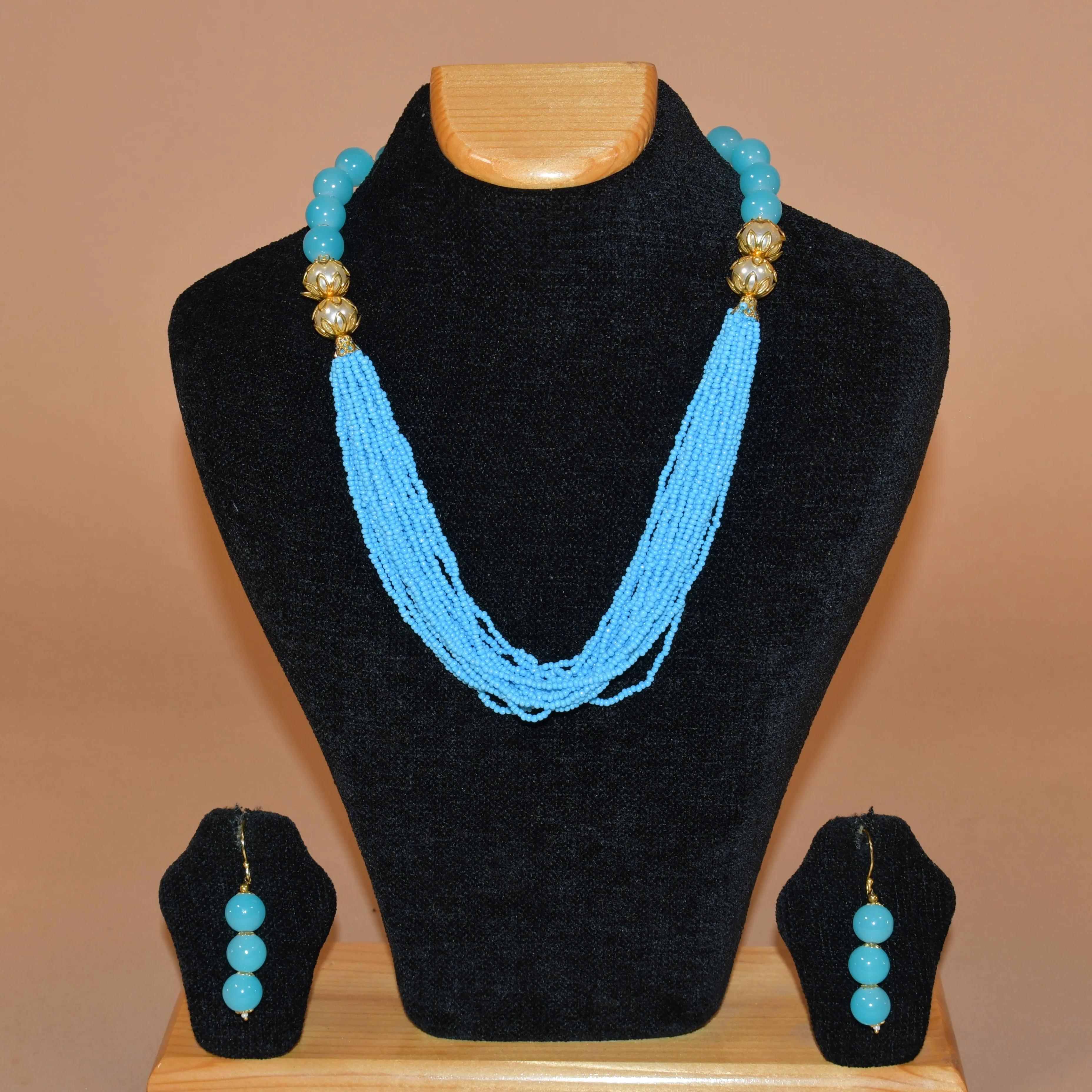 Bold Beaded Blue Necklace Set