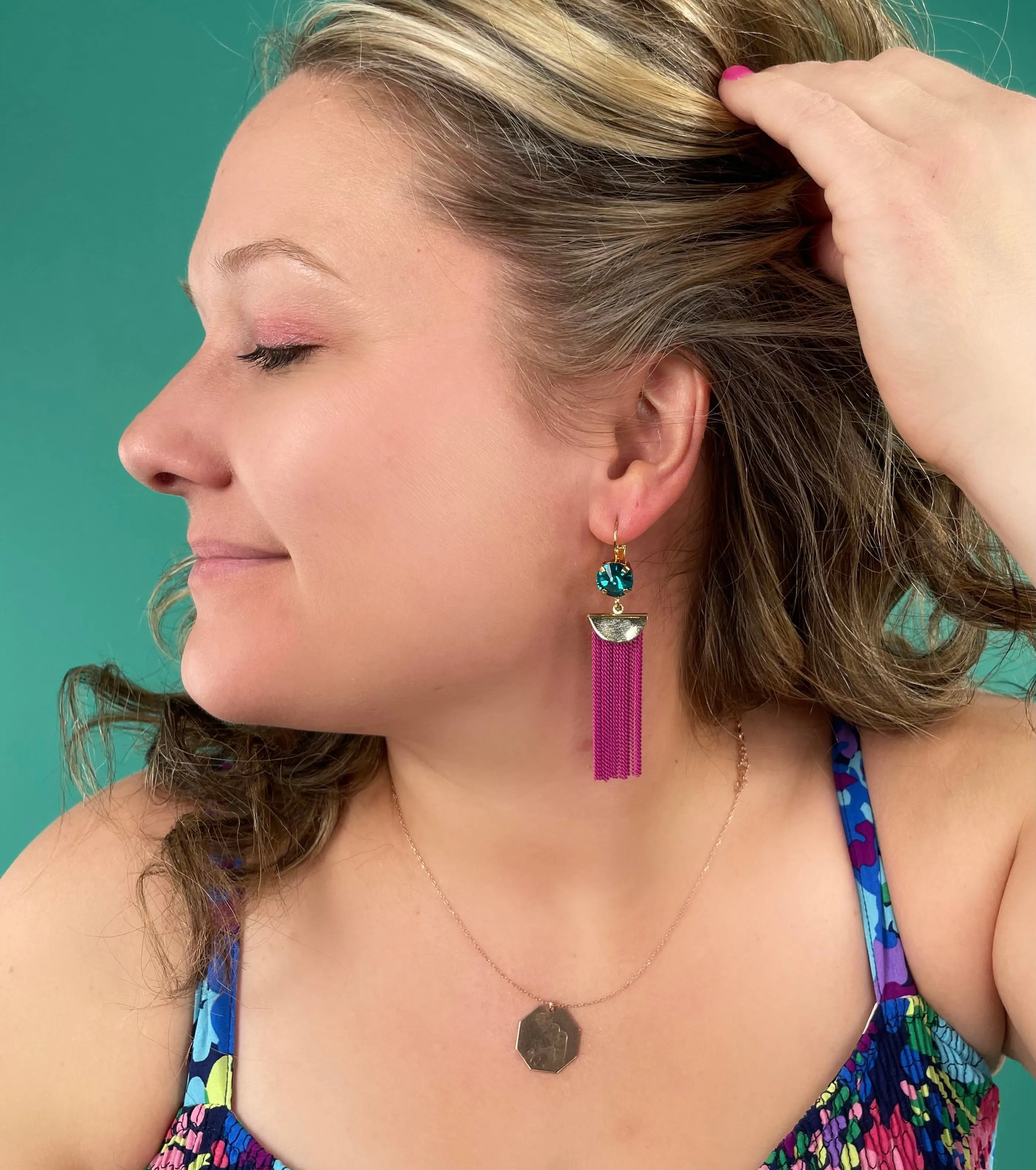 Bold Pink Fringe Earrings