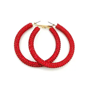 Bold Red Rhinestone Hoop Earrings – 2 Inch Statement Jewelry