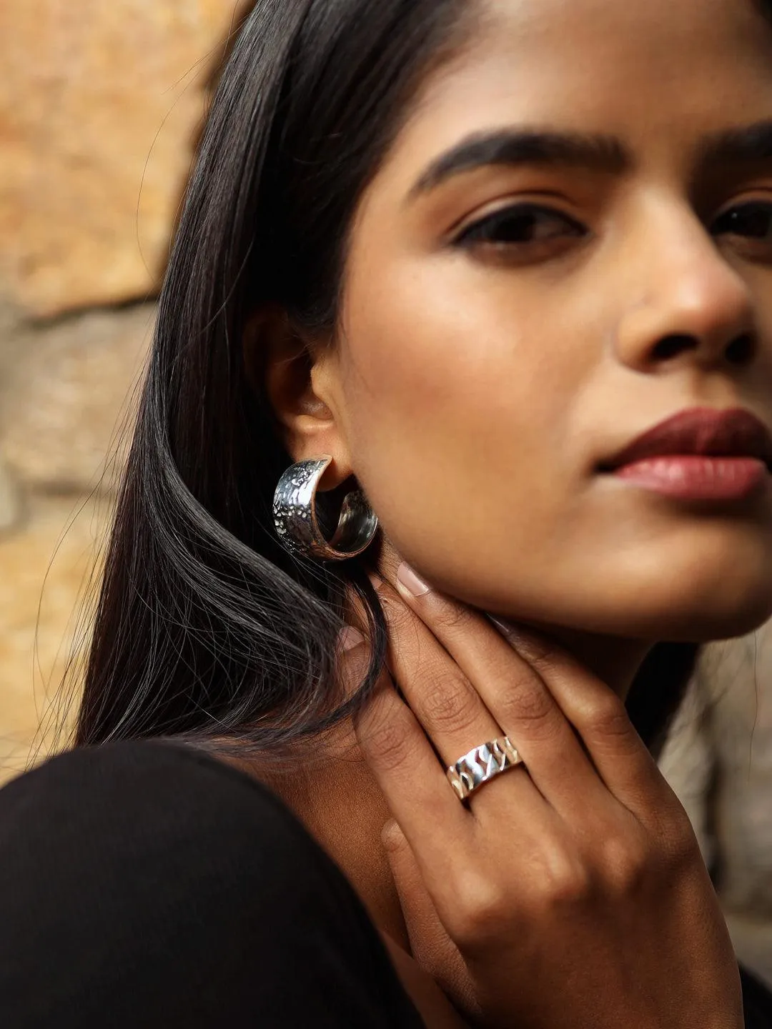 Bold Textured Hoops Silver