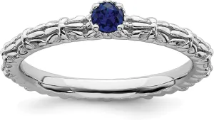 Bonyak Jewelry Sterling Silver Stackable Expressions Created Sapphire Single Stone Ring, Size