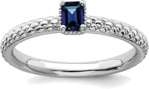 Bonyak Jewelry Sterling Silver Stackable Expressions Created Sapphire Single Stone Ring, Size
