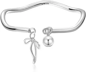 Bow Bracelet Dainty Bow Bell Cuff Bracelet Silver Adjustable Bow Bangle Bracelets Handmade Bell Bracelet Silver Cuff Jewelry