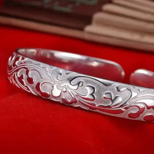 Bracelets Bracelets Jewelry, AdjustableSterling Silver Bangle Bracelet, Women 925 Silver Bracelet Adjustable Cuff Bangle Carve Flower Vine Silver Bracelets Silver Jewellery Birthday GIF