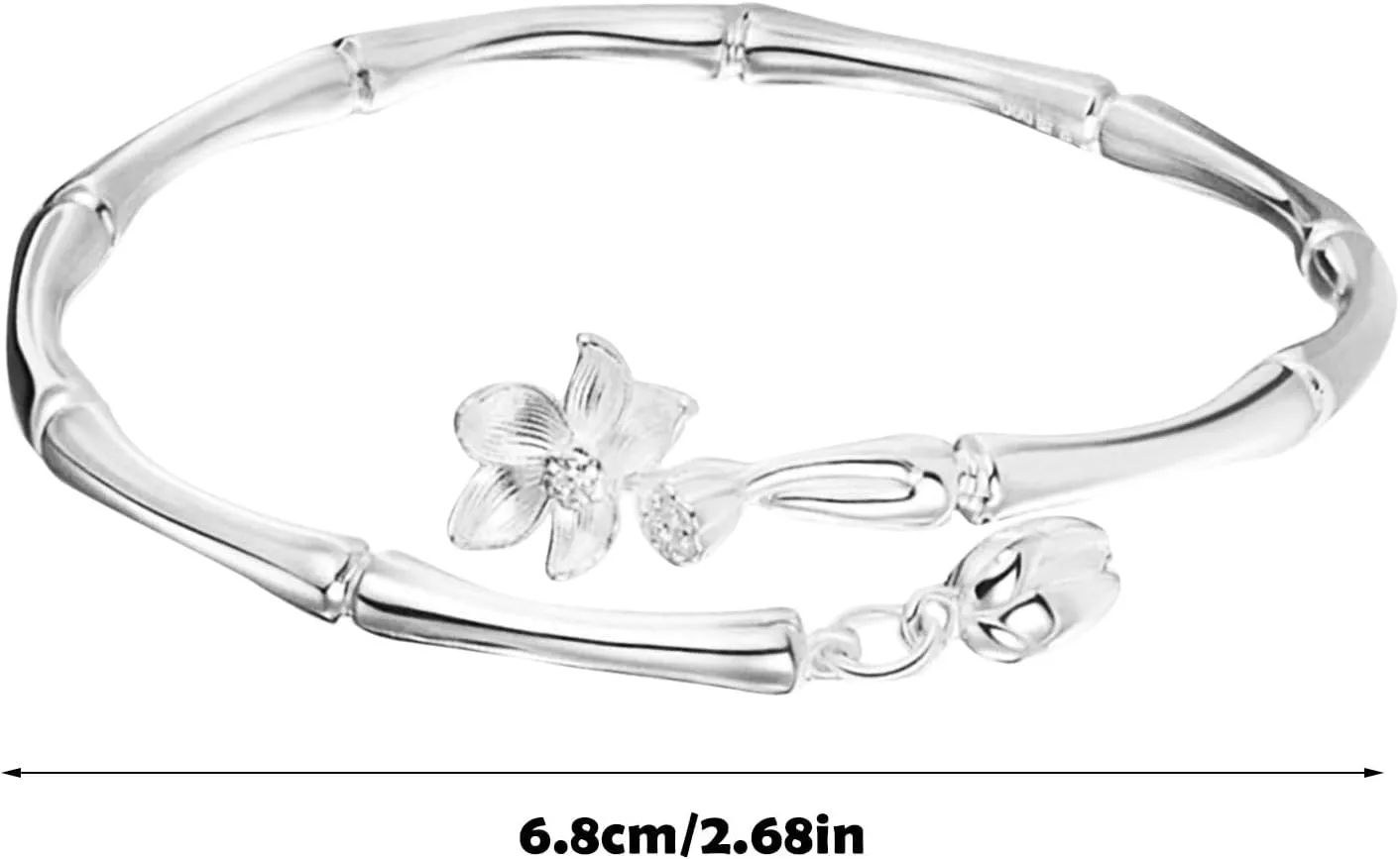 Bracelets for Women, Elegant Women's Sliver Bangle Bracelet Adjustable, Sterling Silver Cuff Friendship Bracelet Kit, Simple Carved Open Bangles Cuff Fashion Womens Jewelry Valentines Day Gifts