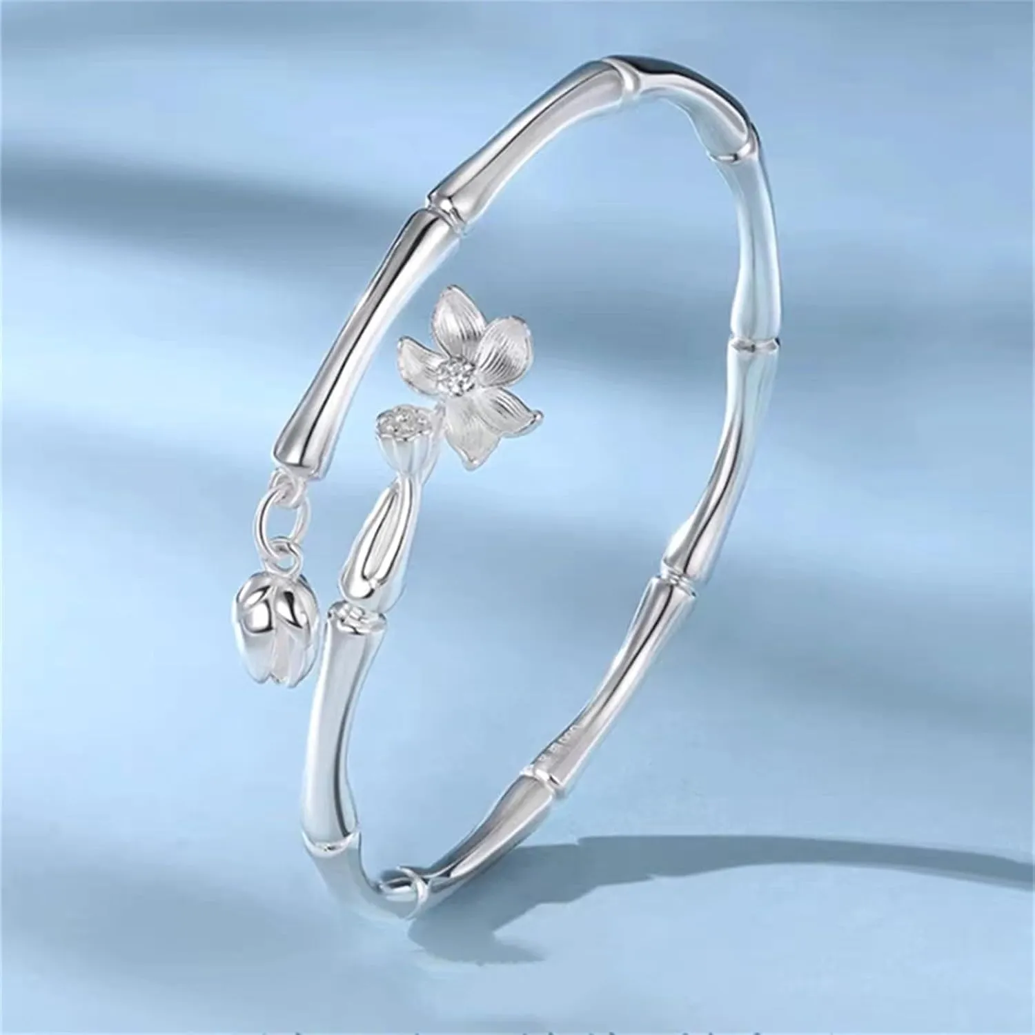 Bracelets for Women, Elegant Women's Sliver Bangle Bracelet Adjustable, Sterling Silver Cuff Friendship Bracelet Kit, Simple Carved Open Bangles Cuff Fashion Womens Jewelry Valentines Day Gifts
