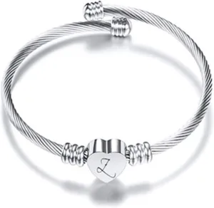 Bracelets for Women, Initial Heart A-Z Letter Cuff Bracelet, Unfading Personalized Name Expandable Wristband Bangle, Alphabet Charm Women's Jewelry Mothers Day Gifts