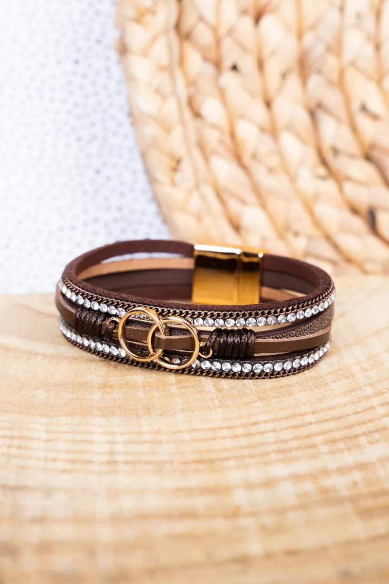 Brown Infiniti Goldtone Multi-Strand Magnetic Bracelet