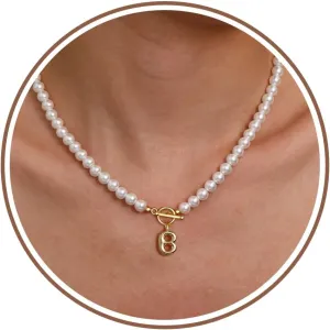 Btysun Bubble B Initial Necklace Gold, Pearl Necklaces for Women Dainty Gold Necklace Letter B Pearl Choker Necklace Teen Stocking Stuffers Birthday Christmas Jewelry