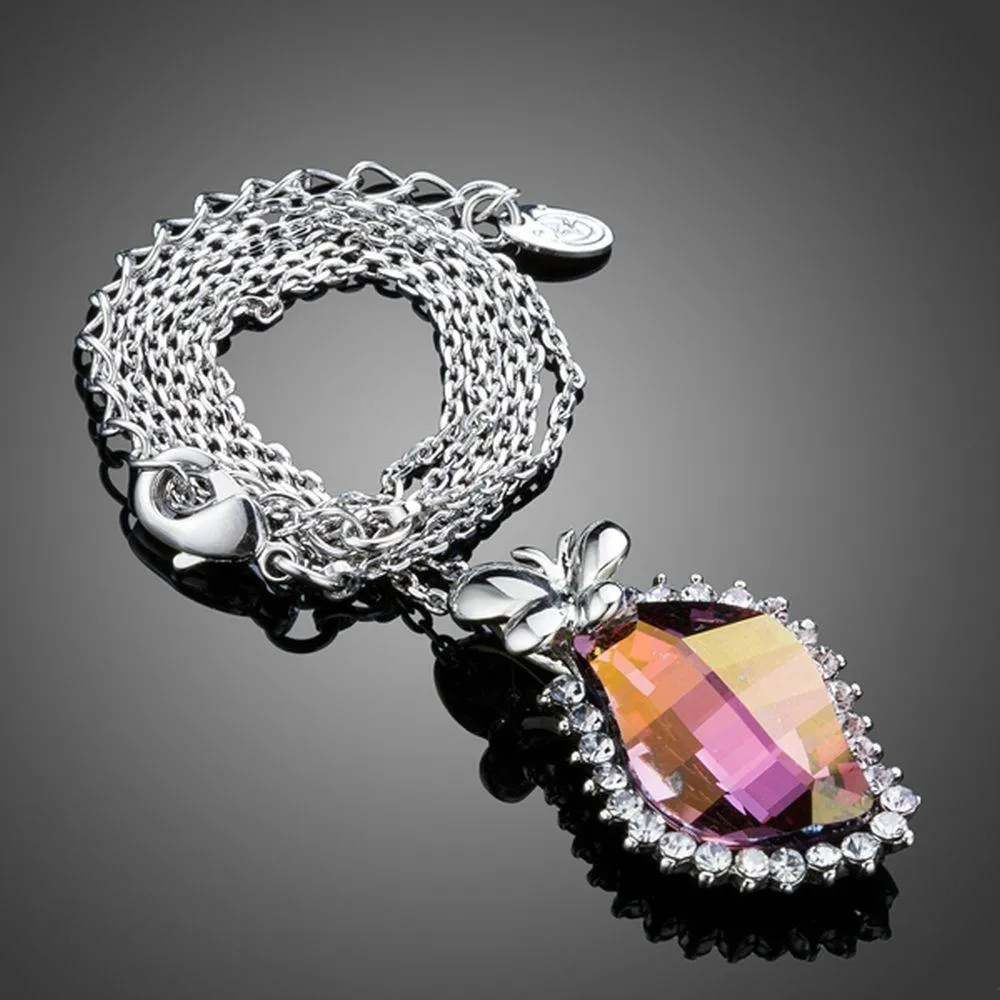 Butterfly on Autumn Leaf Crystal Pendant Necklace