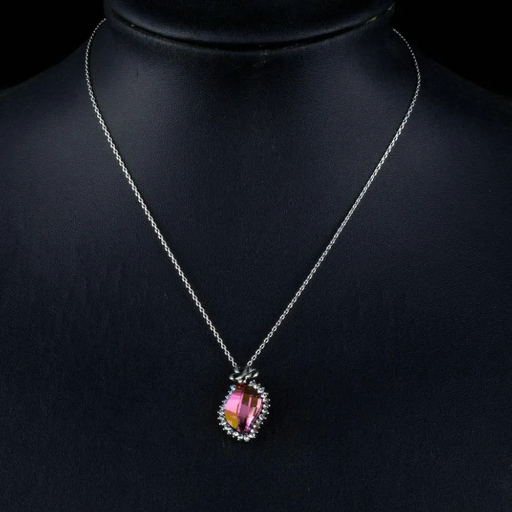 Butterfly on Autumn Leaf Crystal Pendant Necklace