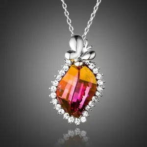 Butterfly on Autumn Leaf Crystal Pendant Necklace