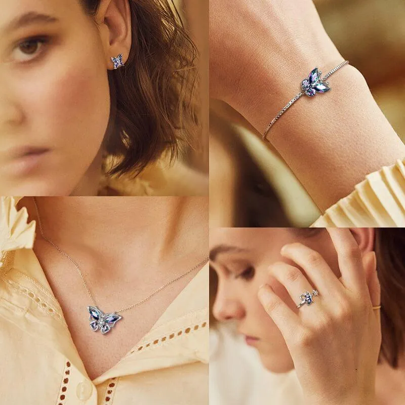 Butterfly Rainbow Mystic Topaz Open Rings Women Girls Jewelry Gift Sterling Silver