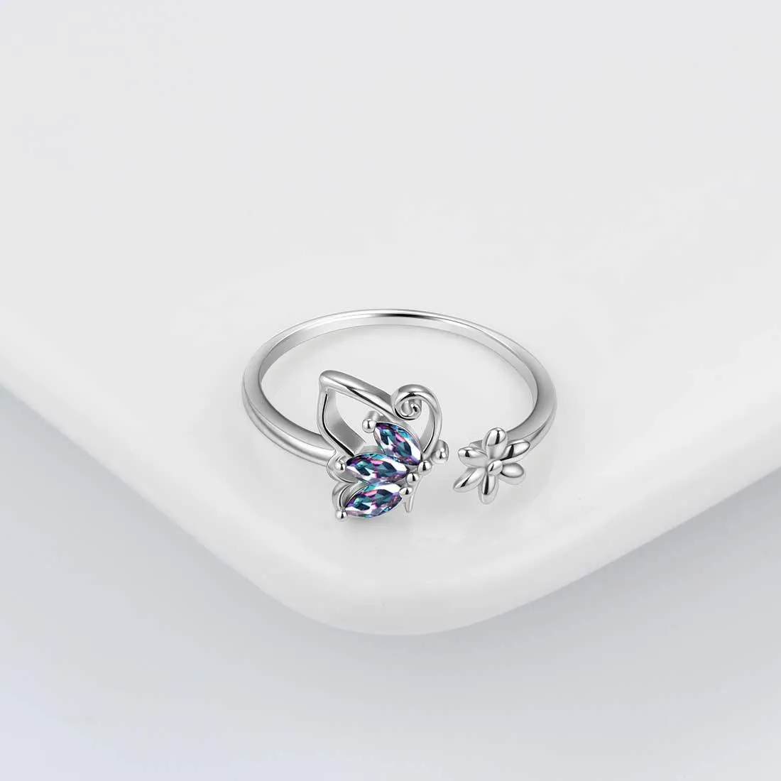 Butterfly Rainbow Mystic Topaz Open Rings Women Girls Jewelry Gift Sterling Silver