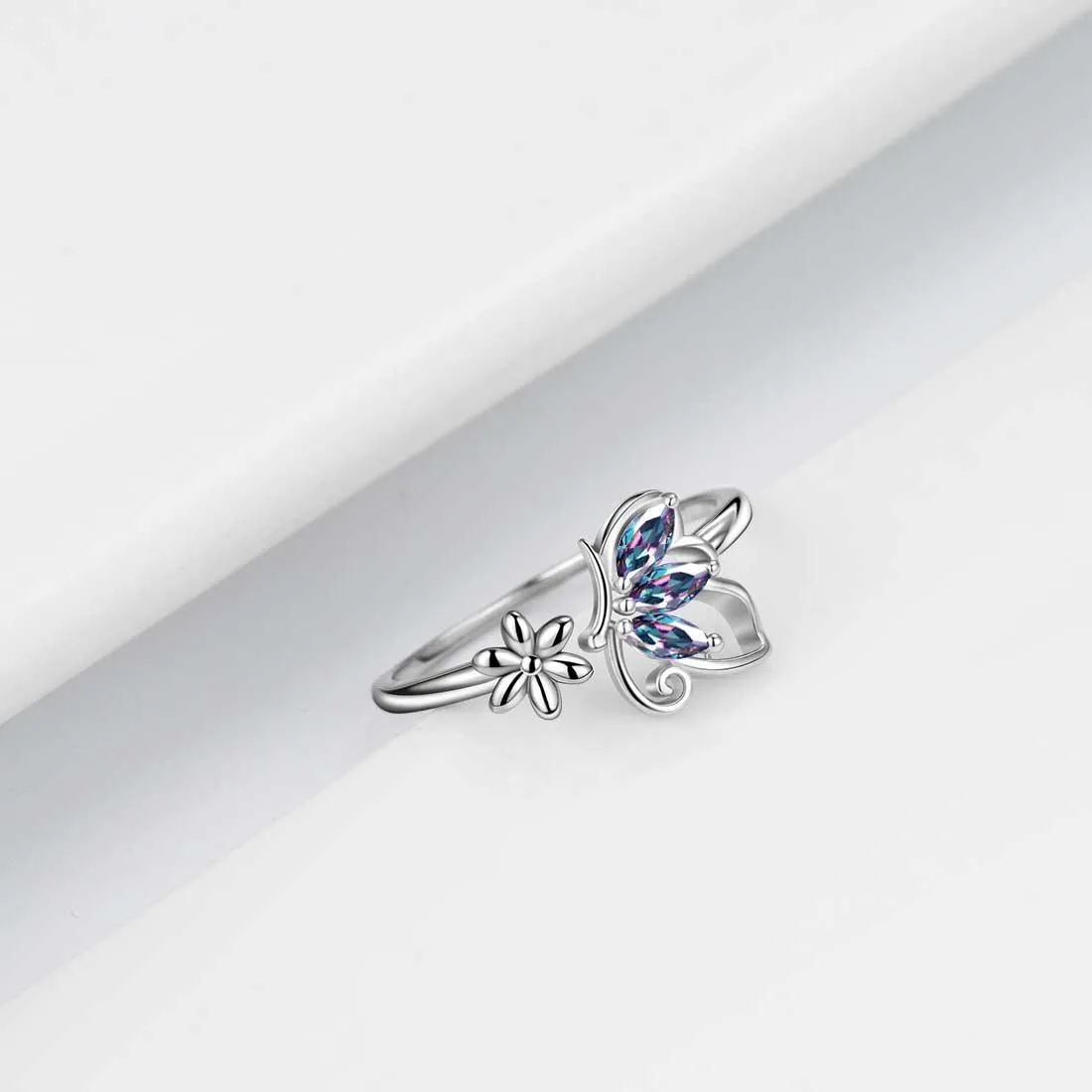 Butterfly Rainbow Mystic Topaz Open Rings Women Girls Jewelry Gift Sterling Silver